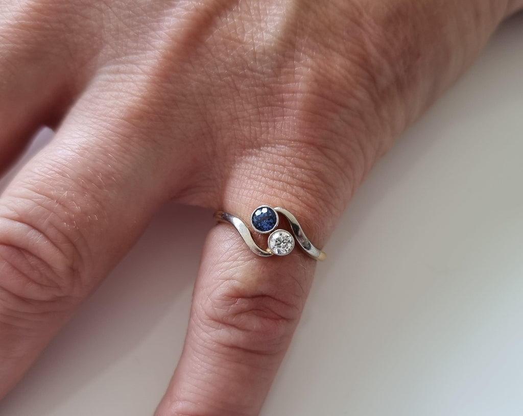 Sapphire and deals diamond crossover ring