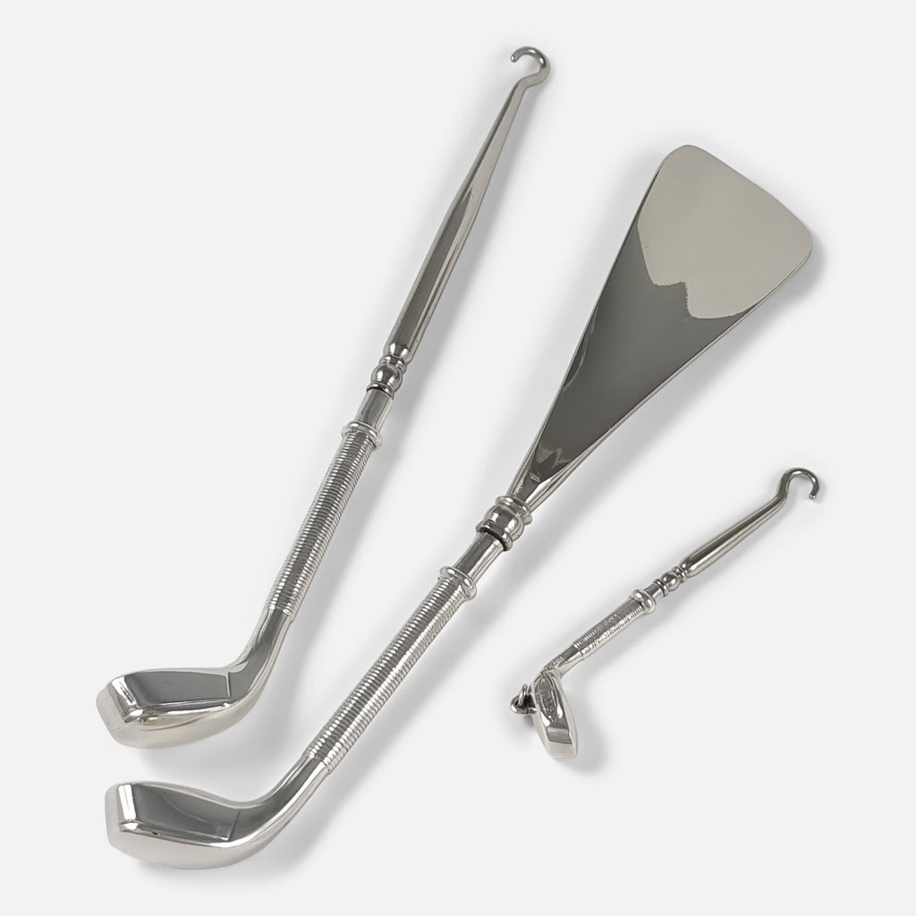 Silver and Steel Shoe Horn and Button Hook Set - 1912