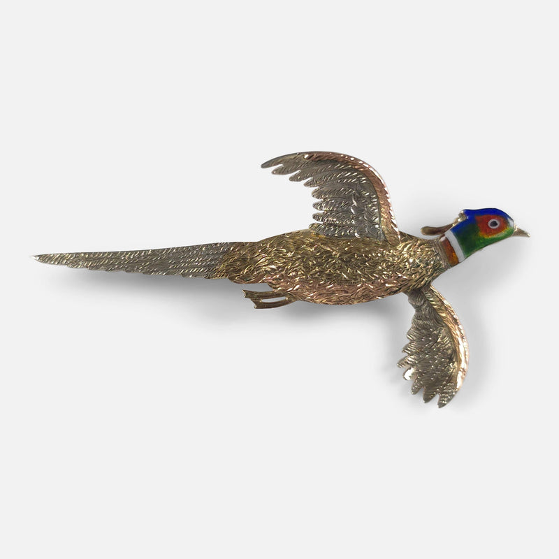 The Elizabeth II 9ct Gold Enamel Pheasant Brooch, viewed from above