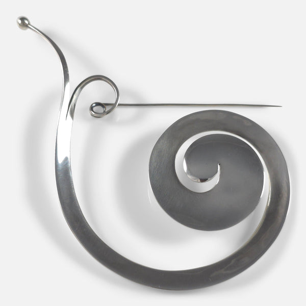 The Georg Jensen Sterling Silver Brooch By Vivianna Torun, viewed from above