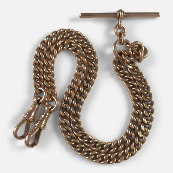 The George V 9ct Rose Gold Albert Watch Chain, viewed from above