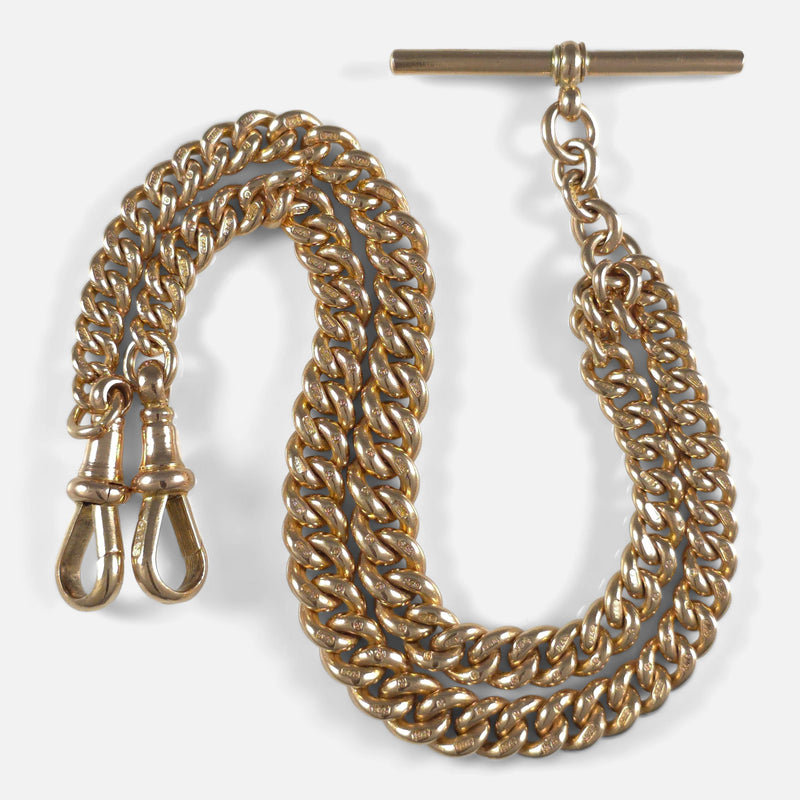 The George V 9ct Yellow Gold Albert Watch Chain, viewed from above