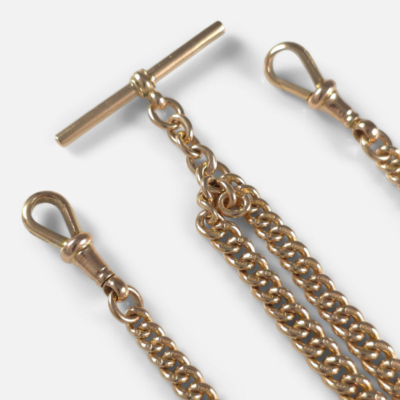 a section of the chain links in focus to include T-bar and both dog clips