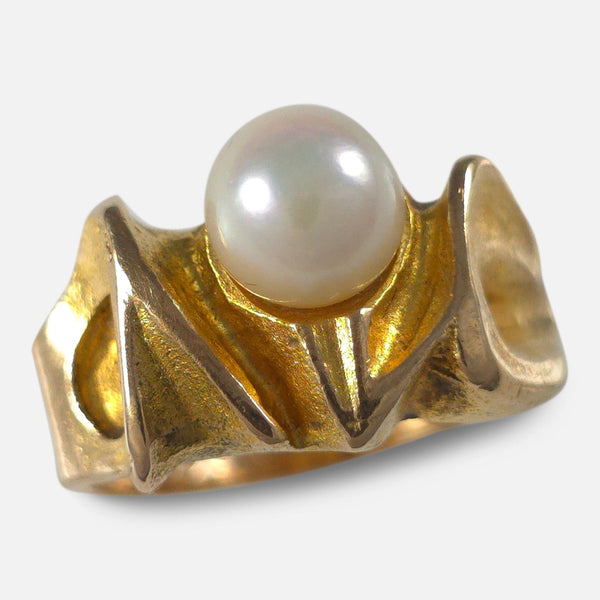 The Lapponia 14ct Gold Pearl 'Lapintaika' Ring, viewed from above at a slight angle