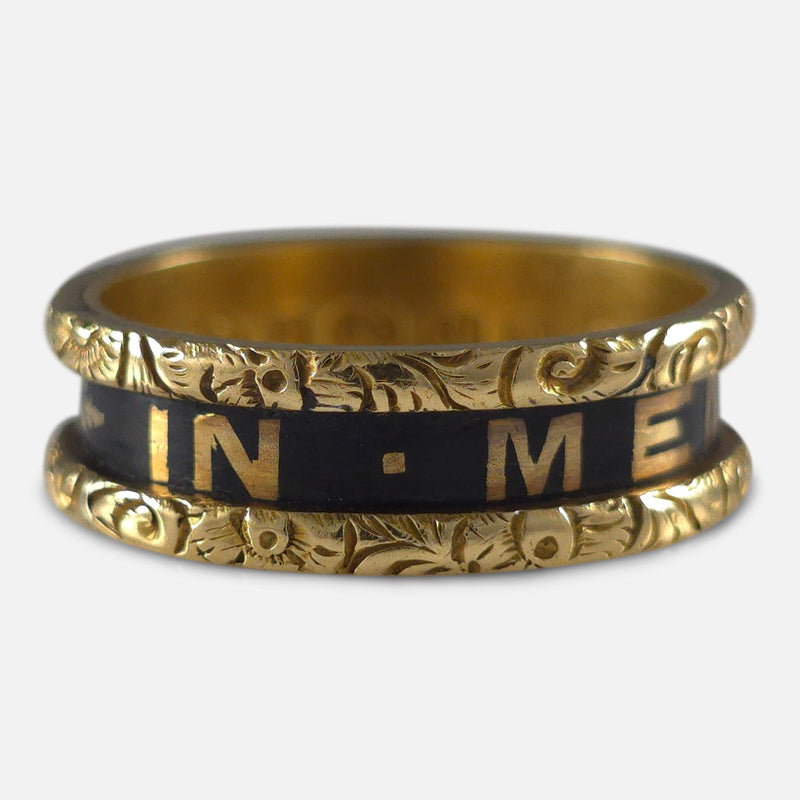 The Victorian 18ct Gold and Enamel Memorial Ring, viewed from the front