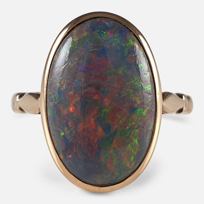 Black Opal Engagement Ring with Meteorite | Jewelry by Johan - 11.25 / 14k  Rose Gold - Jewelry by Johan