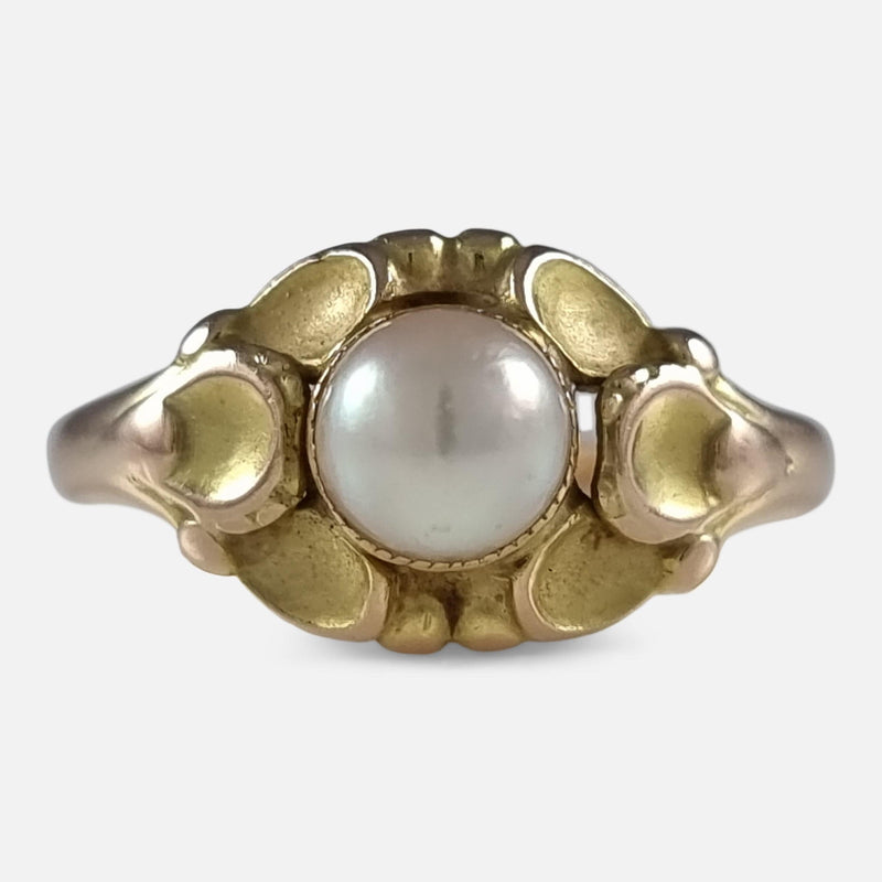 Antique 14K Gold Arts & Crafts Natural Freshwater Pearl Ring