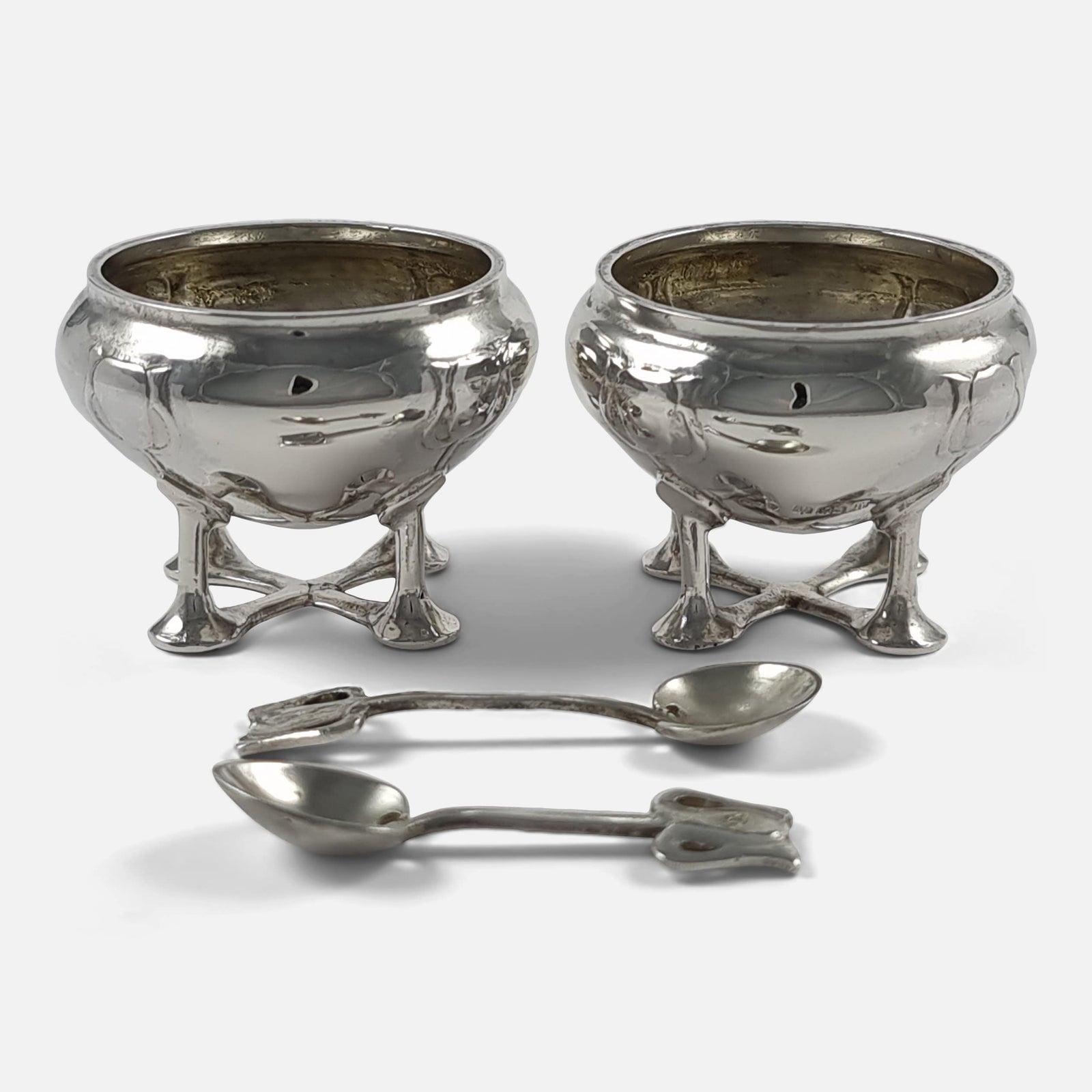 Cheapest Vintage 875 Silver Salt Cellars Set of 4 Made in Latvia cca 1920s - 1930s, Solid 875 Silver with Gold Wash Salt Cellars Set of 4