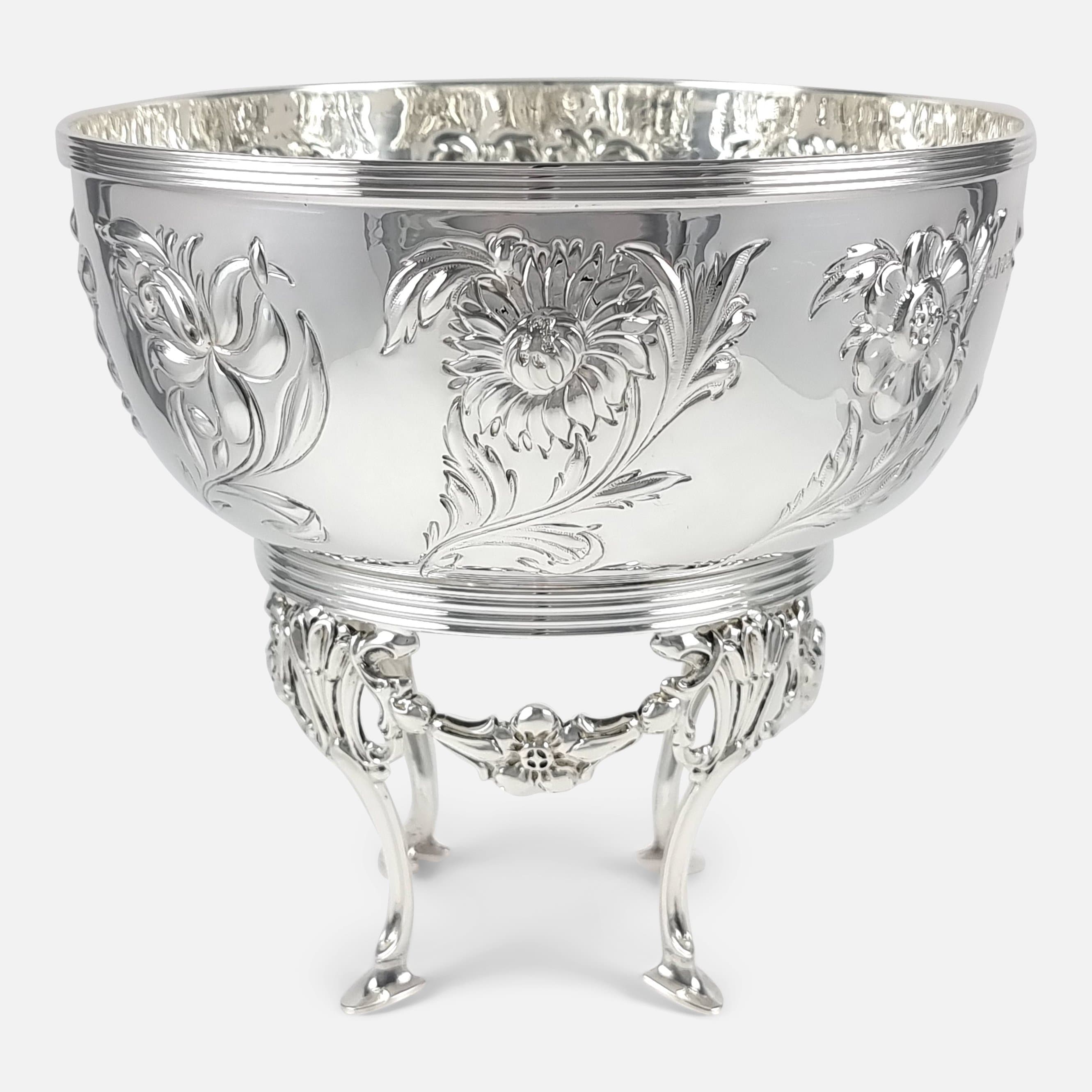 Victorian Art Nouveau Sterling Silver Bowl and Stand