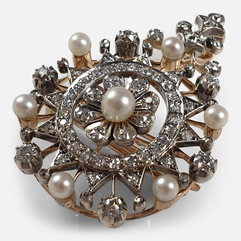 Victorian Diamond and Pearl Metamorphic Pendant Brooch